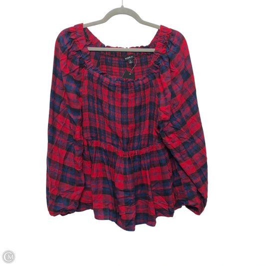 Top Long Sleeve By Torrid In Blue & Red, Size: 1x