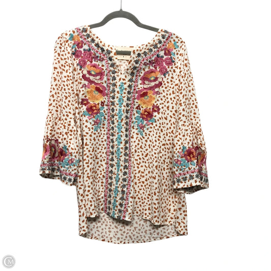 Top Long Sleeve By Savanna Jane In Brown & White, Size: S