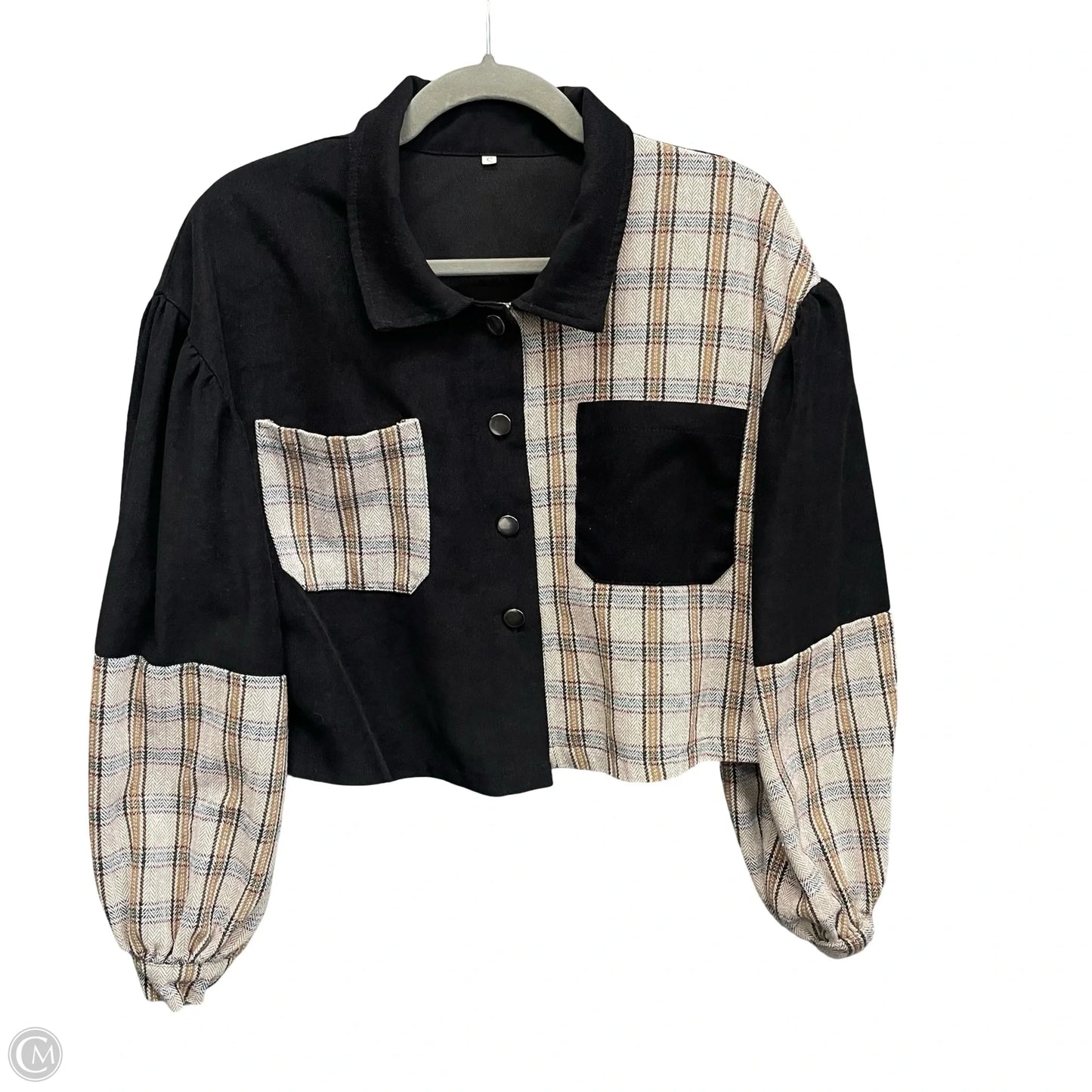 Jacket Shirt By Shein In Black & Tan, Size: S