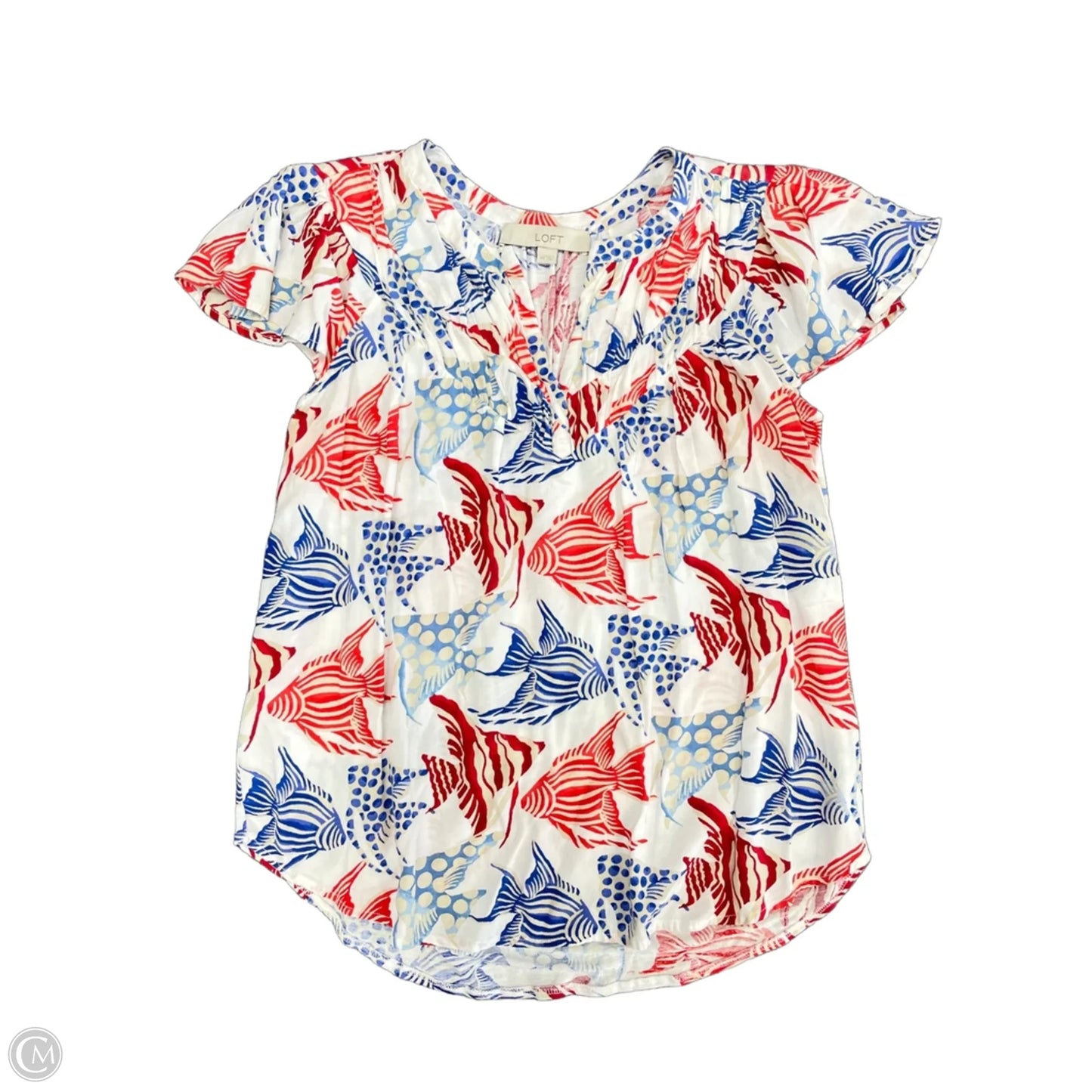 Top Short Sleeve By Loft In Blue Red & White, Size: Xs