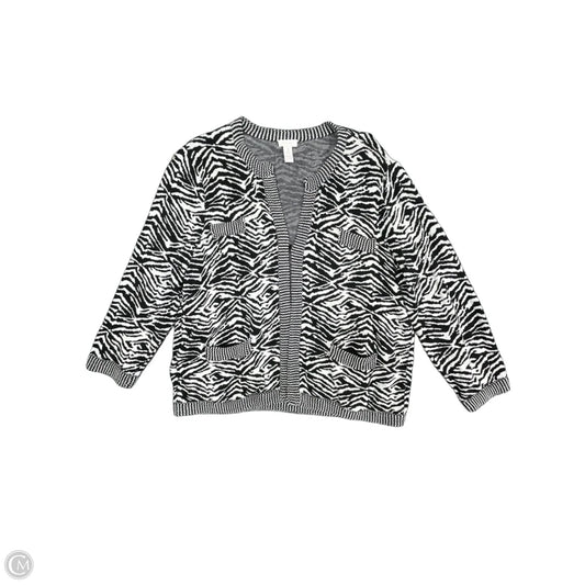 Sweater Cardigan By Chicos In Black & White, Size: Xl