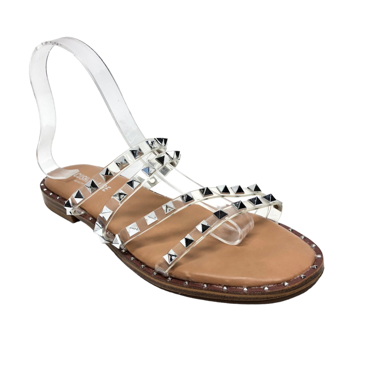 Silver & Tan Sandals Flats Cushionaire, Size 9