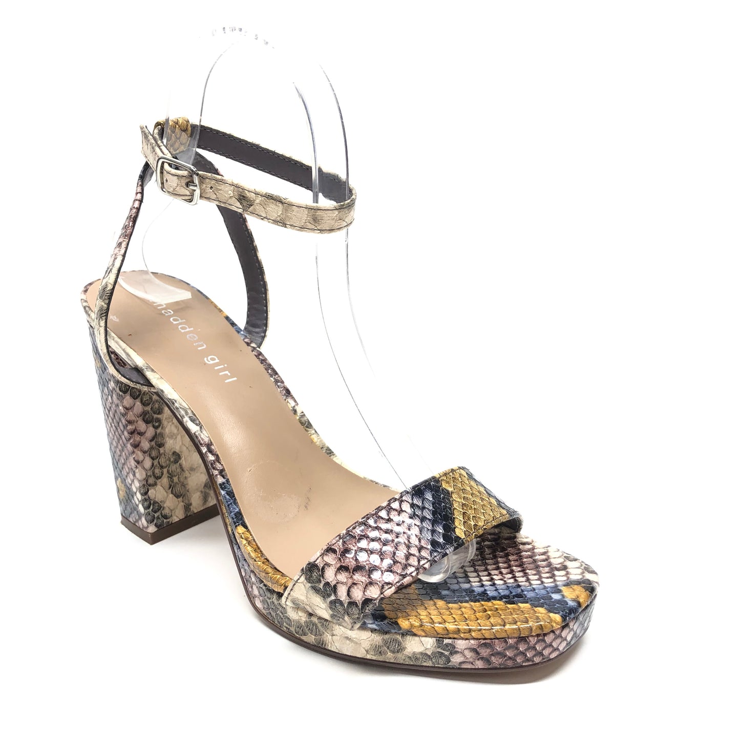 Snakeskin Print Shoes Heels Block Madden Girl, Size 8