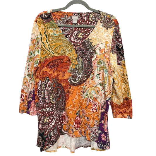 Top 3/4 Sleeve By Chicos In Multi-colored, Size: L