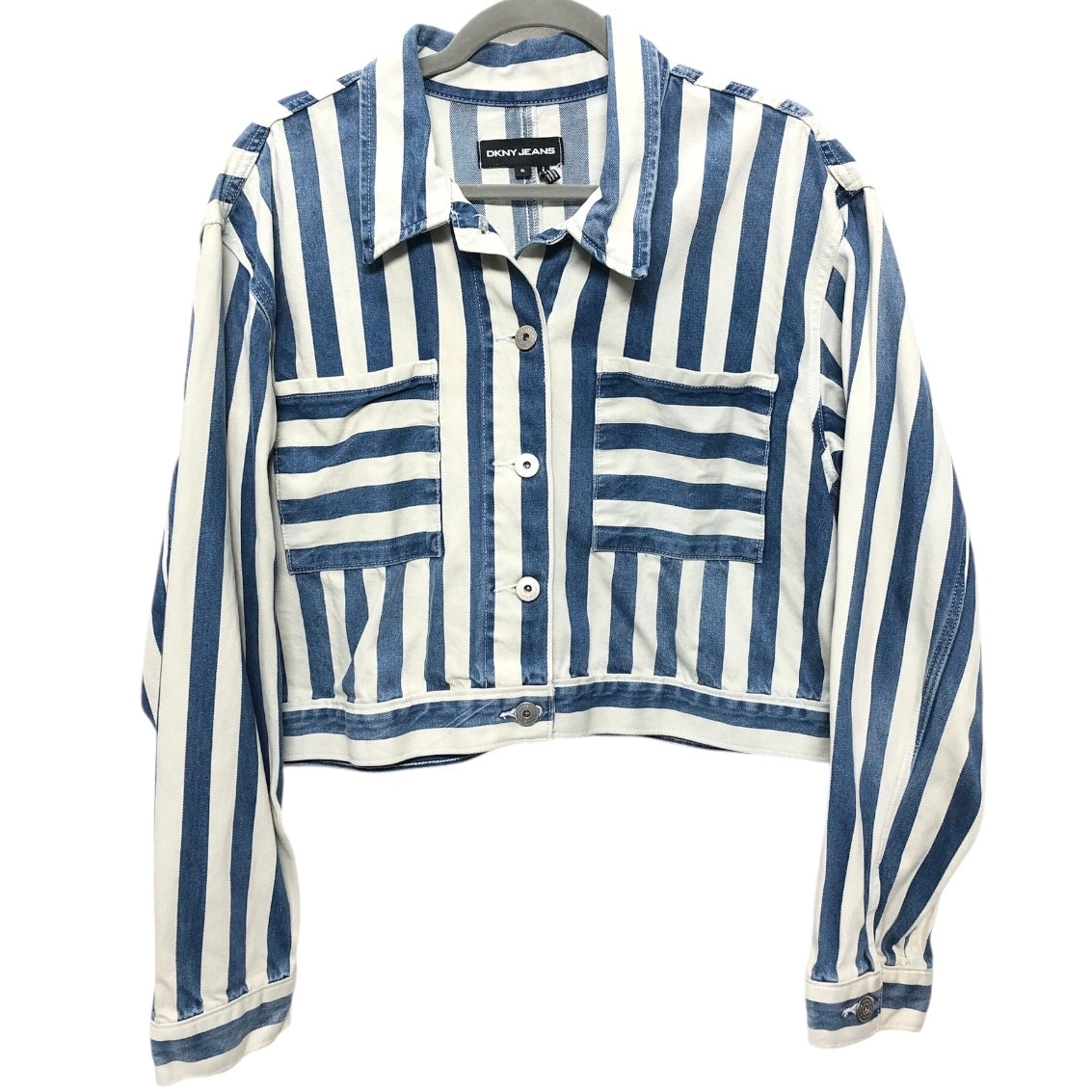 Jacket Denim By Dkny In Blue & White, Size: Xl