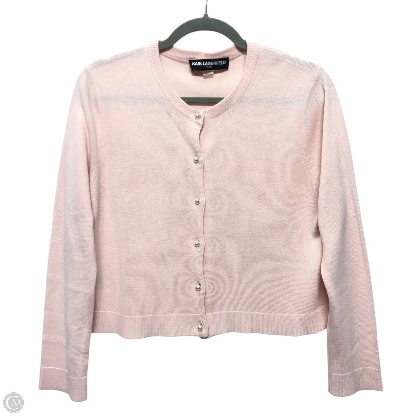 Sweater Cardigan Designer By Karl Lagerfeld In Pink, Size: M