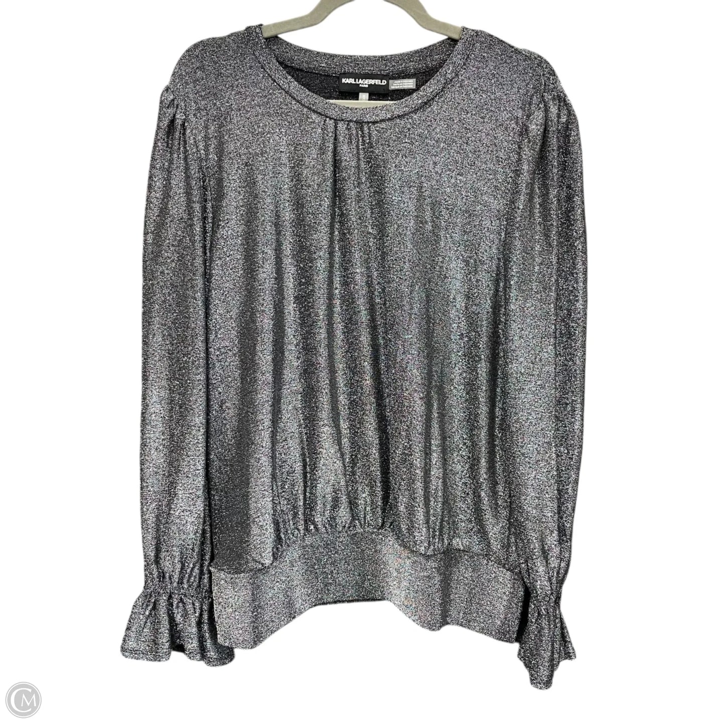 Top Long Sleeve Designer By Karl Lagerfeld In Black & Silver, Size: M