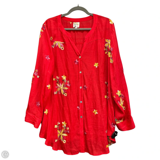 Top Long Sleeve By Figuero & Flower In Red & Yellow, Size: 2x