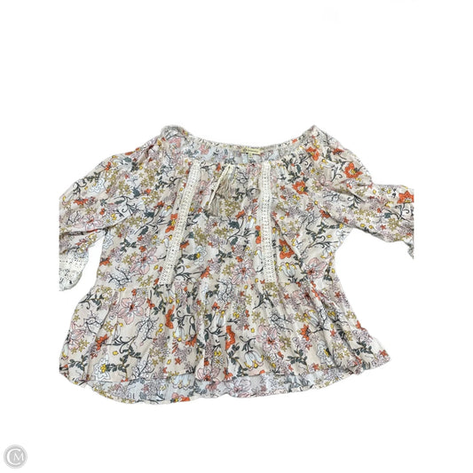 Top Long Sleeve By Democracy In Cream & Pink, Size: Xl