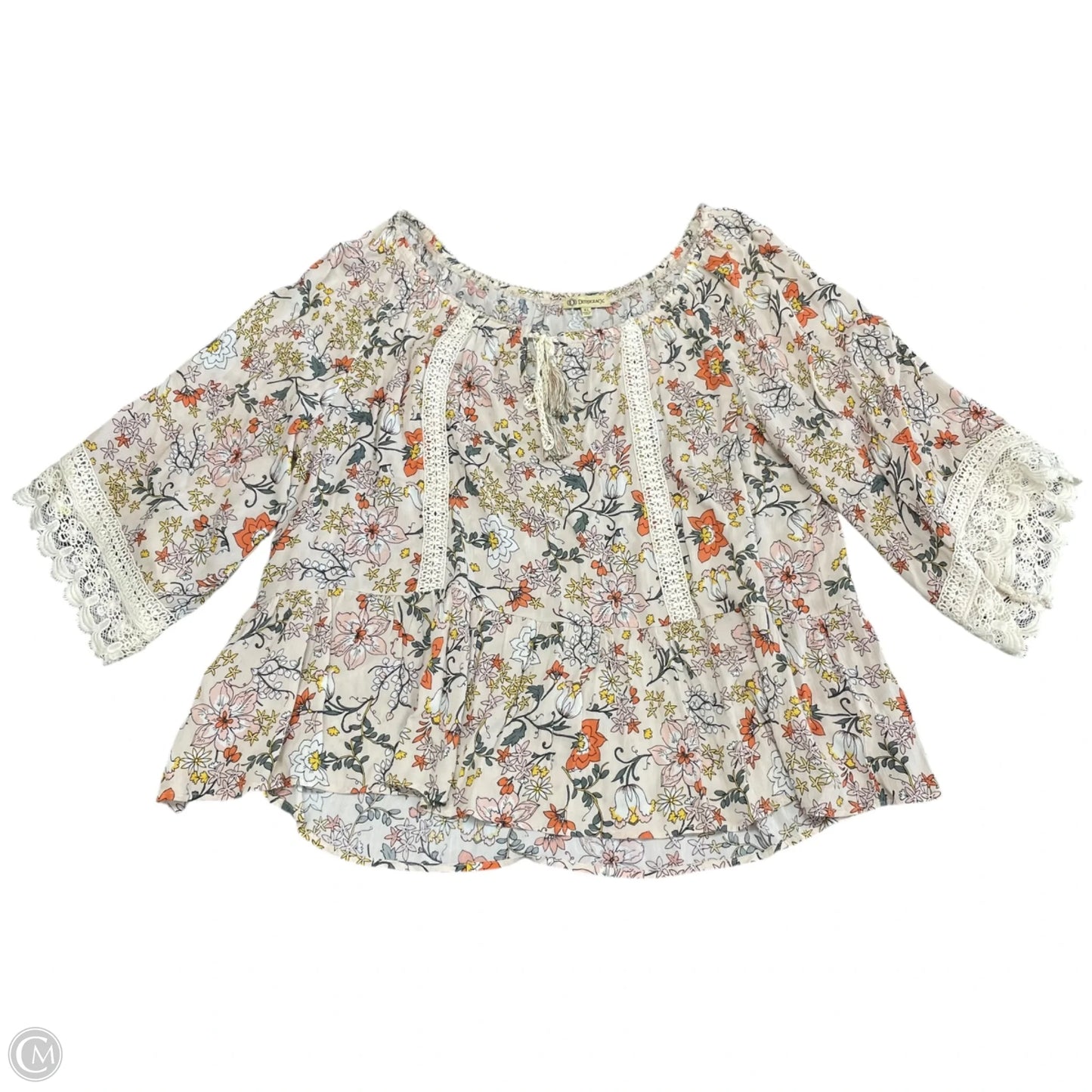Top Long Sleeve By Democracy In Cream & Pink, Size: Xl