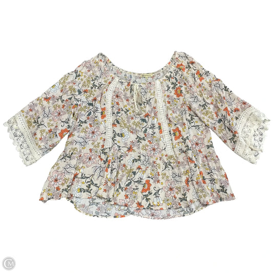 Top Long Sleeve By Democracy In Cream & Pink, Size: Xl