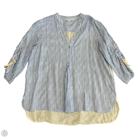 Top Long Sleeve By John Mark In Blue & Cream, Size: L