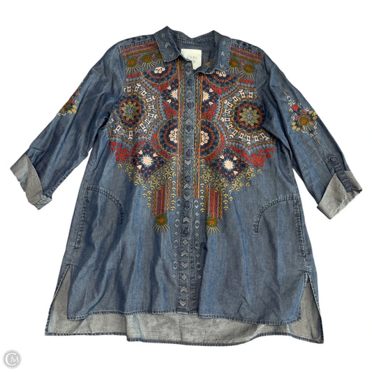 Top Long Sleeve By John Mark In Blue, Size: L