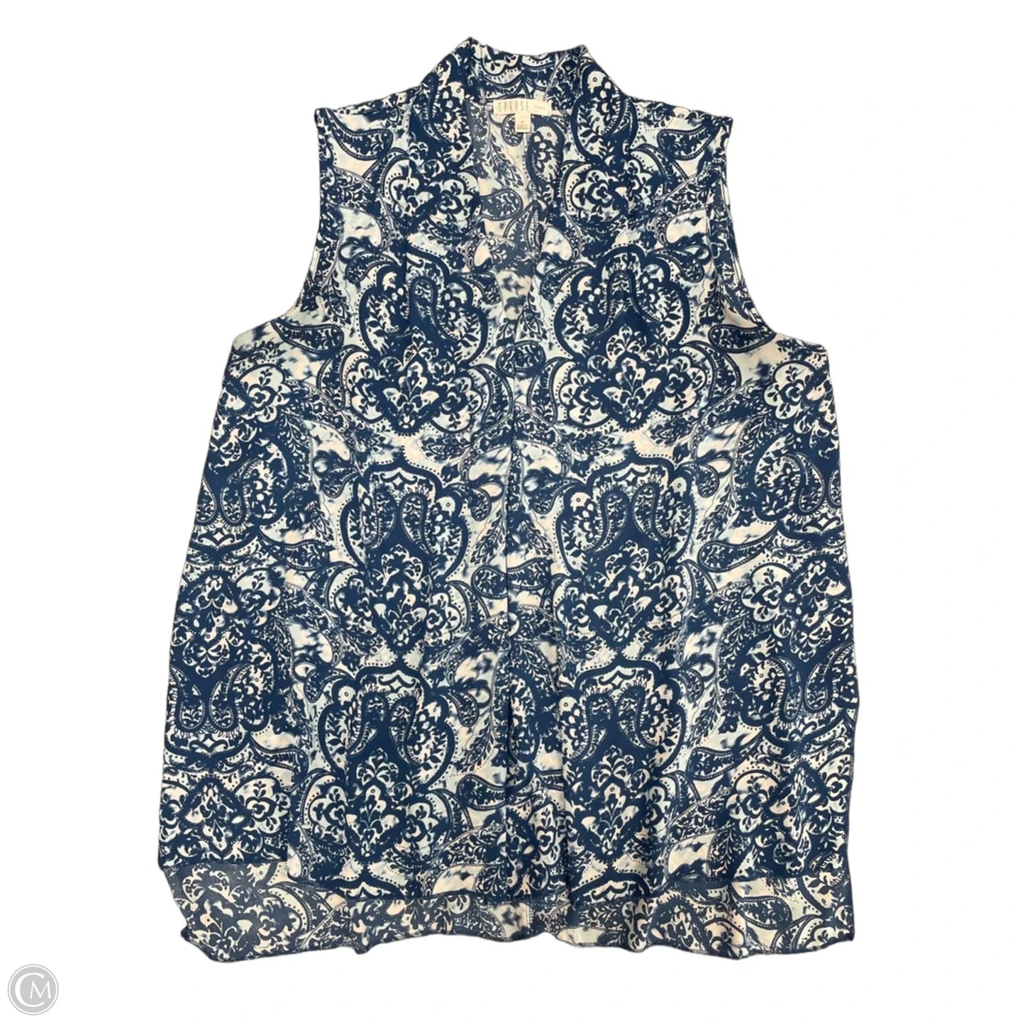 Top Sleeveless By Spense In Blue & White, Size: 1x