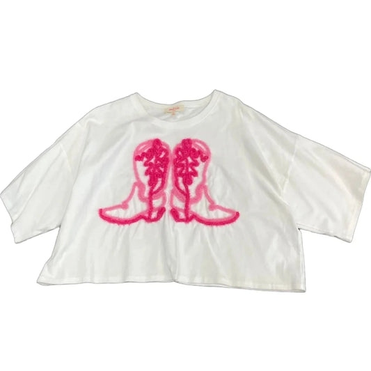 Top Short Sleeve By Clothes Mentor In Pink & White, Size: L