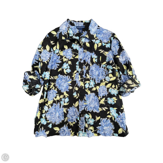 Top 3/4 Sleeve By Karen Scott In Black & Blue, Size: Xl