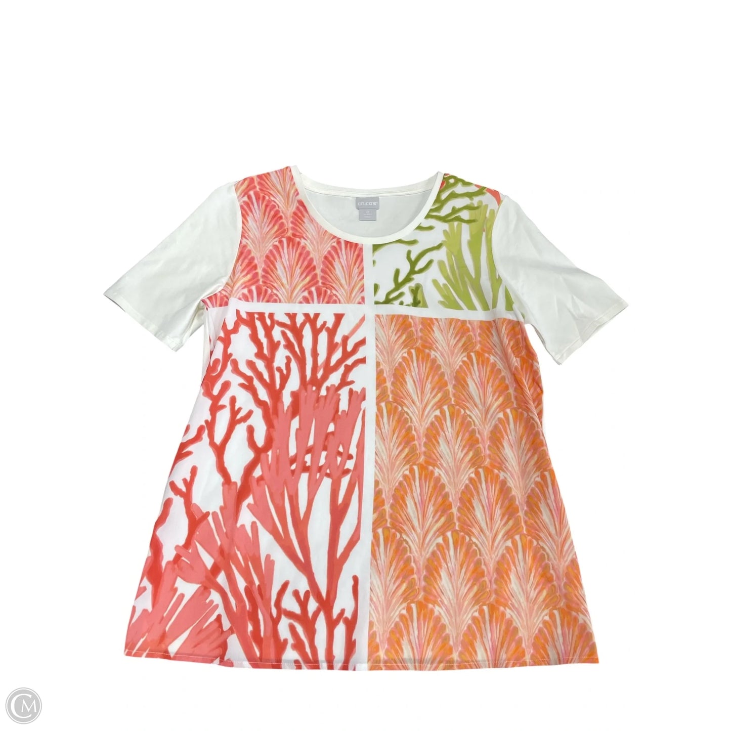 Top Short Sleeve By Chicos In Pink & White, Size: S