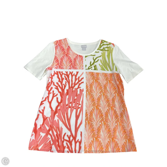 Top Short Sleeve By Chicos In Pink & White, Size: S
