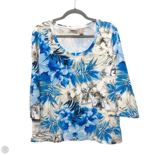 Top 3/4 Sleeve By Chicos In Blue & Cream, Size: L