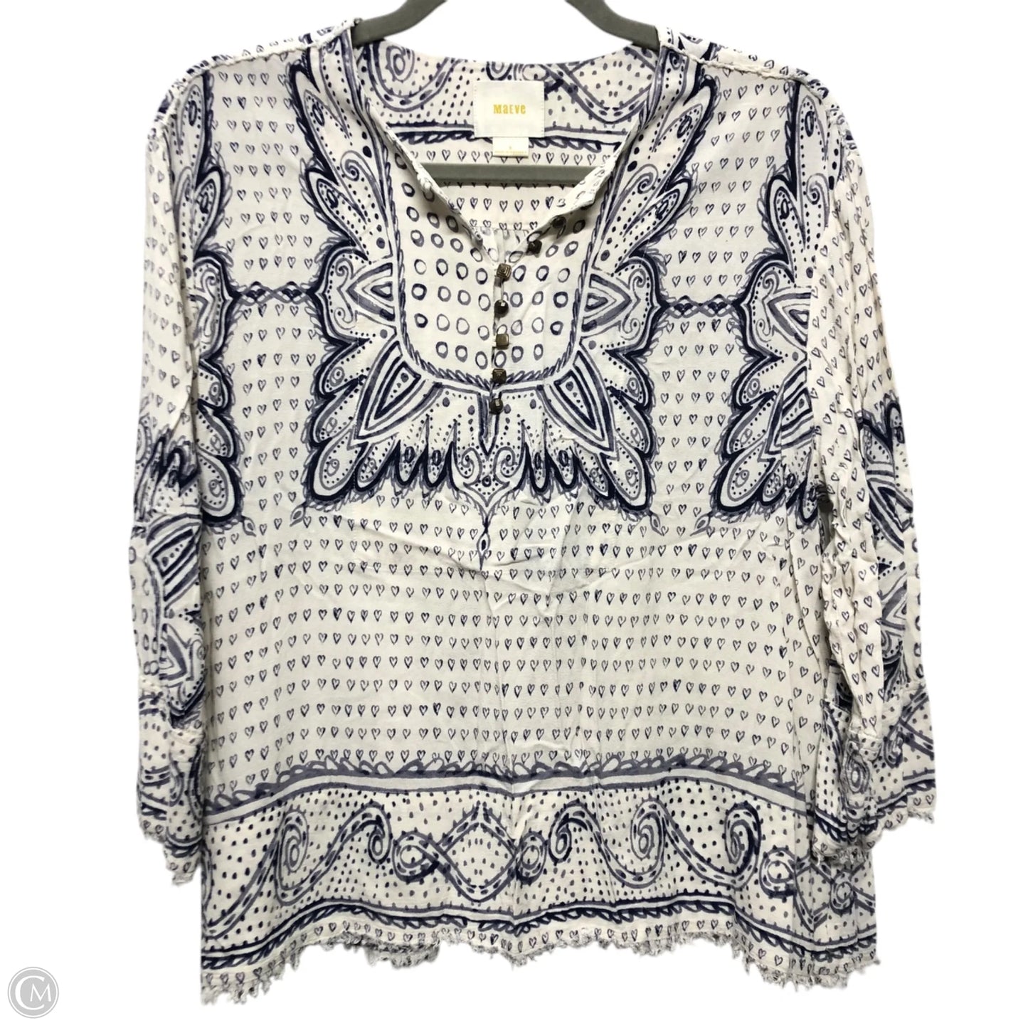 Top 3/4 Sleeve By Maeve In Blue & White, Size: S