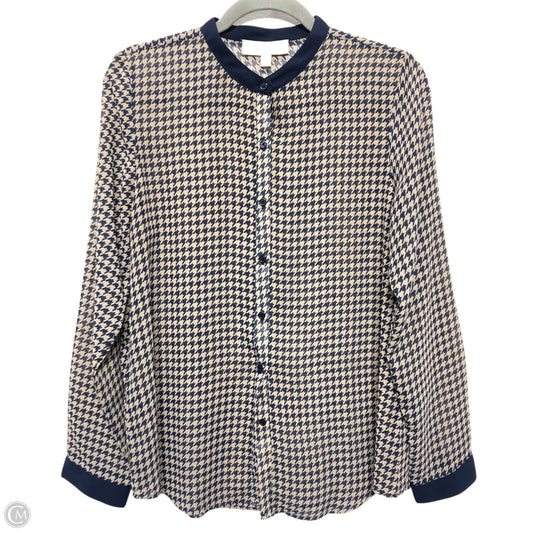 Top Long Sleeve By Olive And Oak In Blue & Cream, Size: M