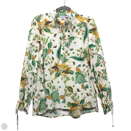 Blouse Long Sleeve By Antonio Melani In Green & White, Size: M