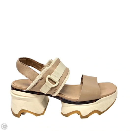 Sandals Heels Block By Sorel In Brown & Cream, Size: 9.5