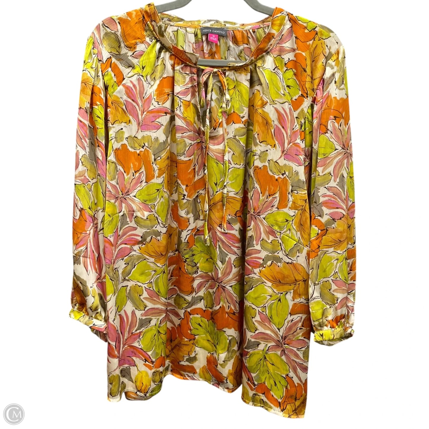 Blouse Long Sleeve By Vince Camuto In Green & Orange, Size: 1x