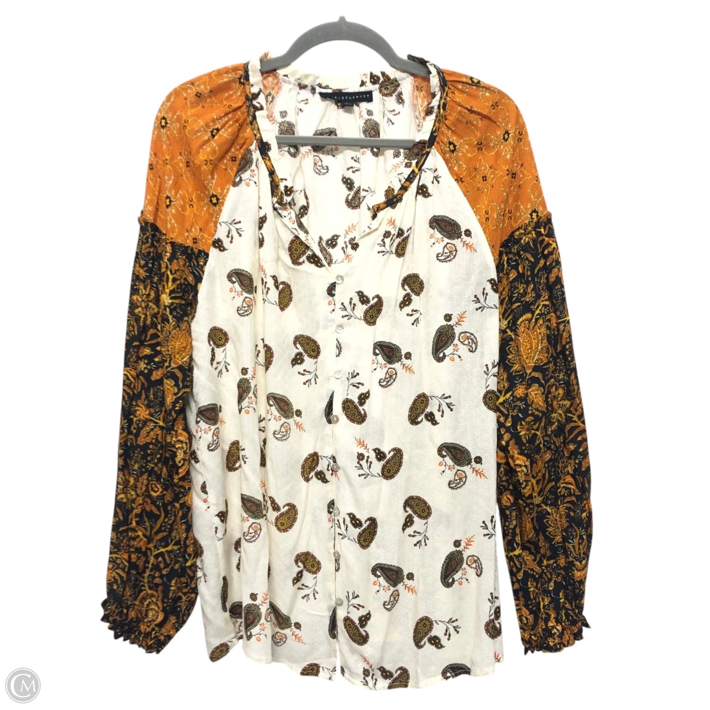 Top Long Sleeve By Jane And Delancey In White & Yellow, Size: L