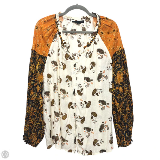 Top Long Sleeve By Jane And Delancey In White & Yellow, Size: L