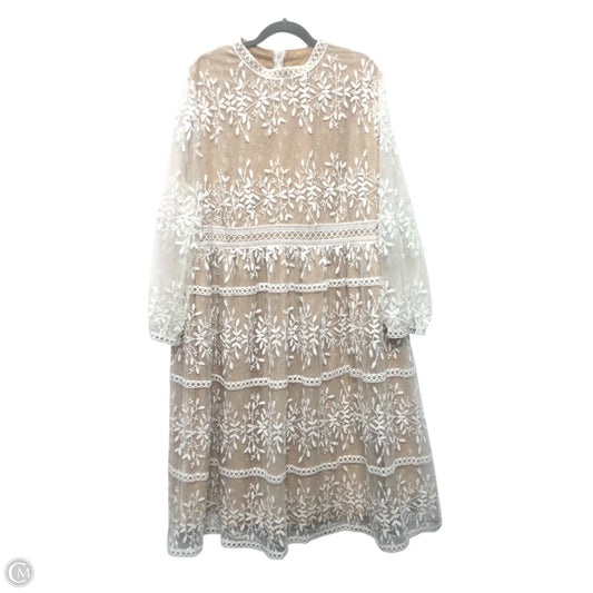 Dress Party Midi By Clothes Mentor In Tan & White, Size: 3x