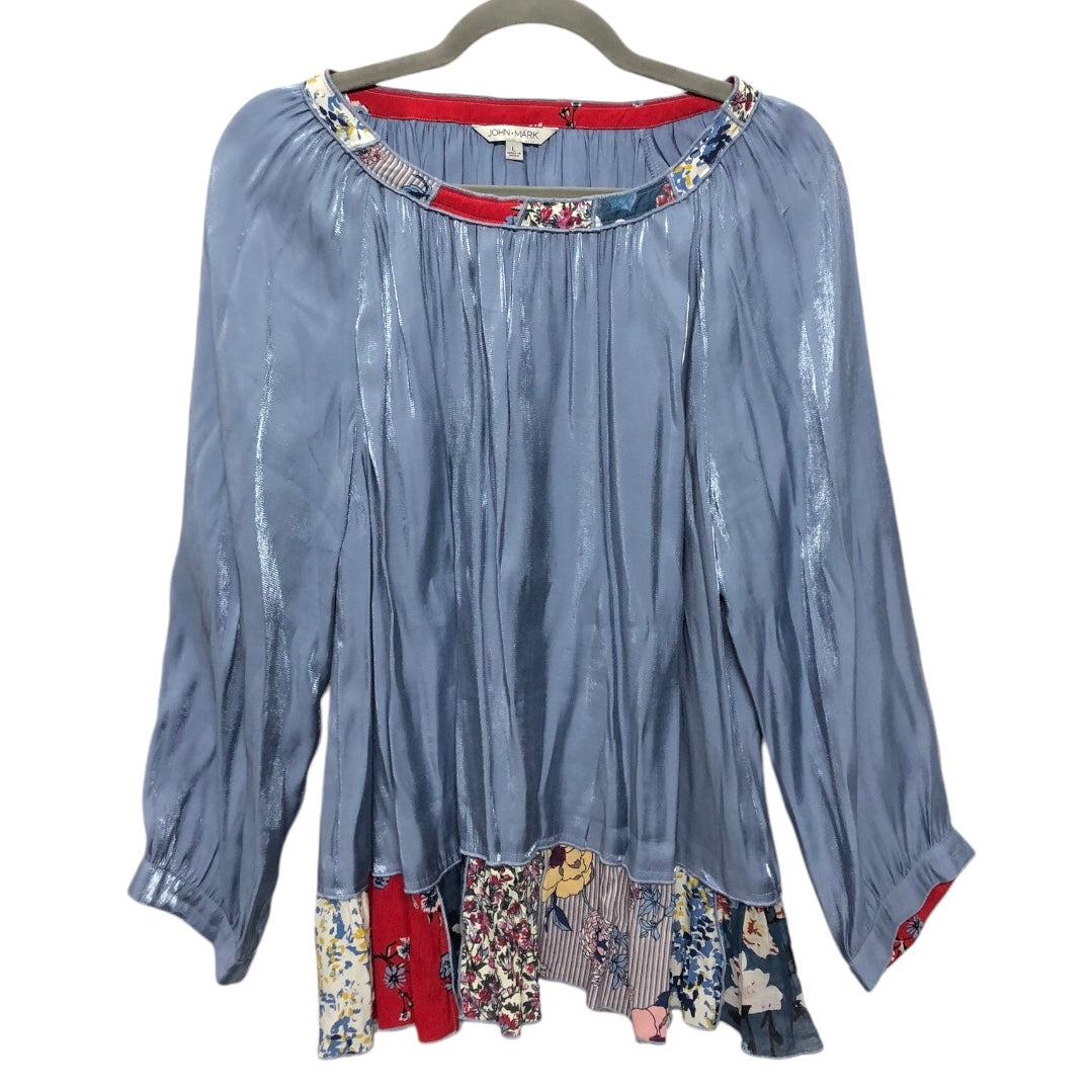 Blouse Ls By John Mark In Blue, Size:L