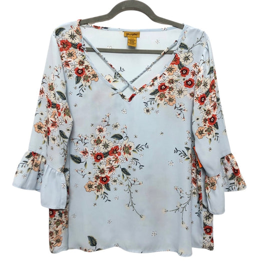 Blouse Ls By Wrangler In Blue, Size:L