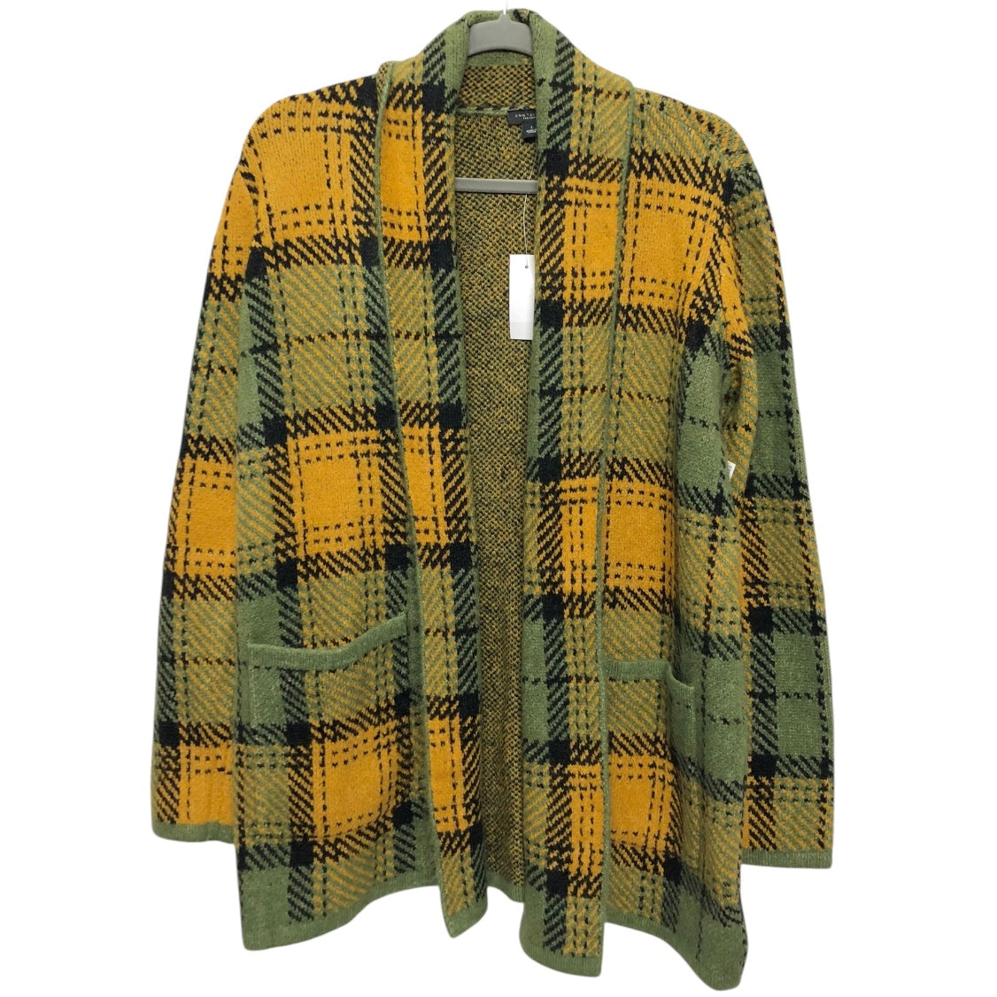 Sweater Cardigan By Ann Taylor In Green & Yellow, Size:S