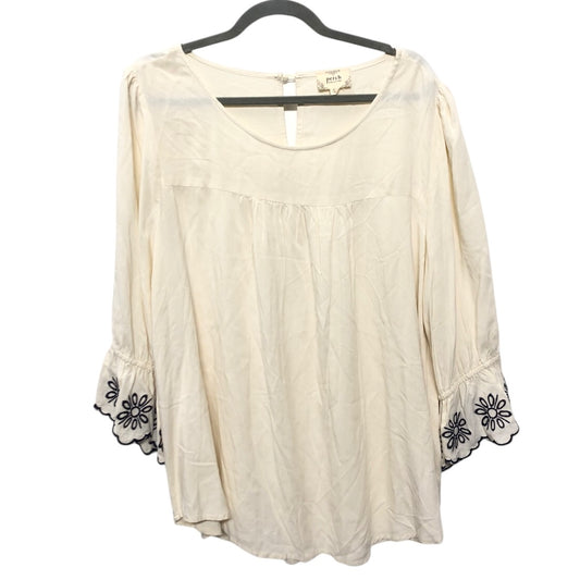 Blouse 3/4 Sleeve By Blu Pepper In Beige, Size:2X