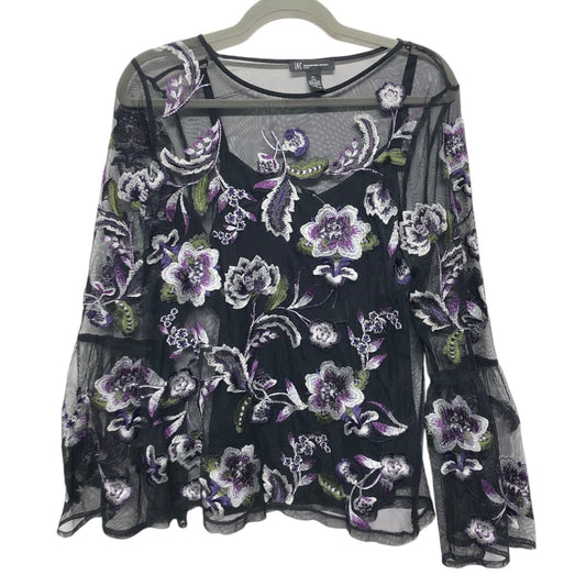 Blouse Ls By Inc In Black & Purple, Size:Lp