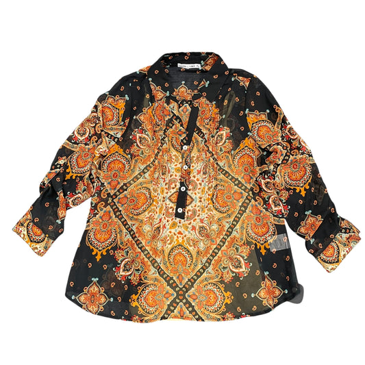 Blouse Long Sleeve By Figuero & Flower In Black & Orange, Size: Lp