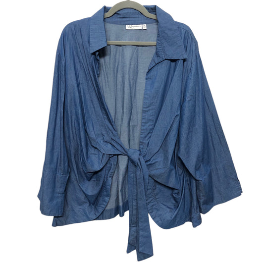 Top Long Sleeve Designer By Neiman Marcus In Blue Denim, Size: 3x