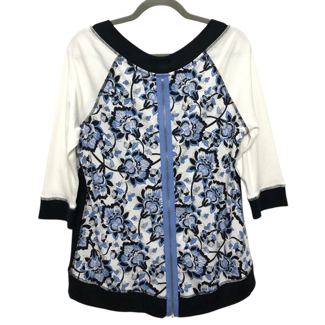 Top 3/4 Sleeve By Chicos In Black & Blue, Size:Mp