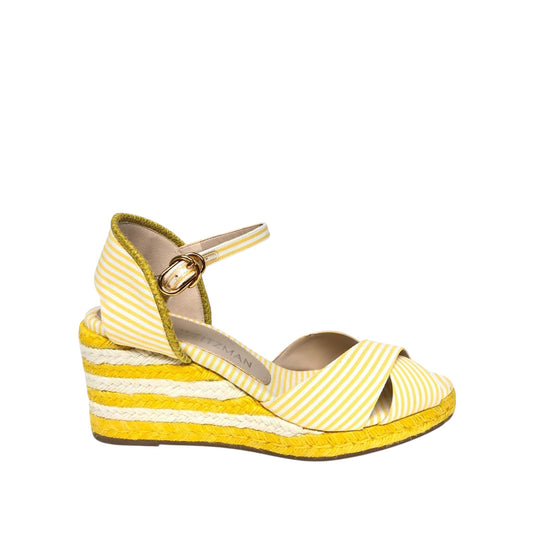 Sandals Designer By Stuart Weitzman In White & Yellow, Size: 8.5