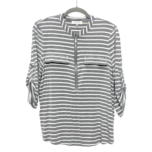 Top 3/4 Sleeve By Calvin Klein In Grey & White, Size:L