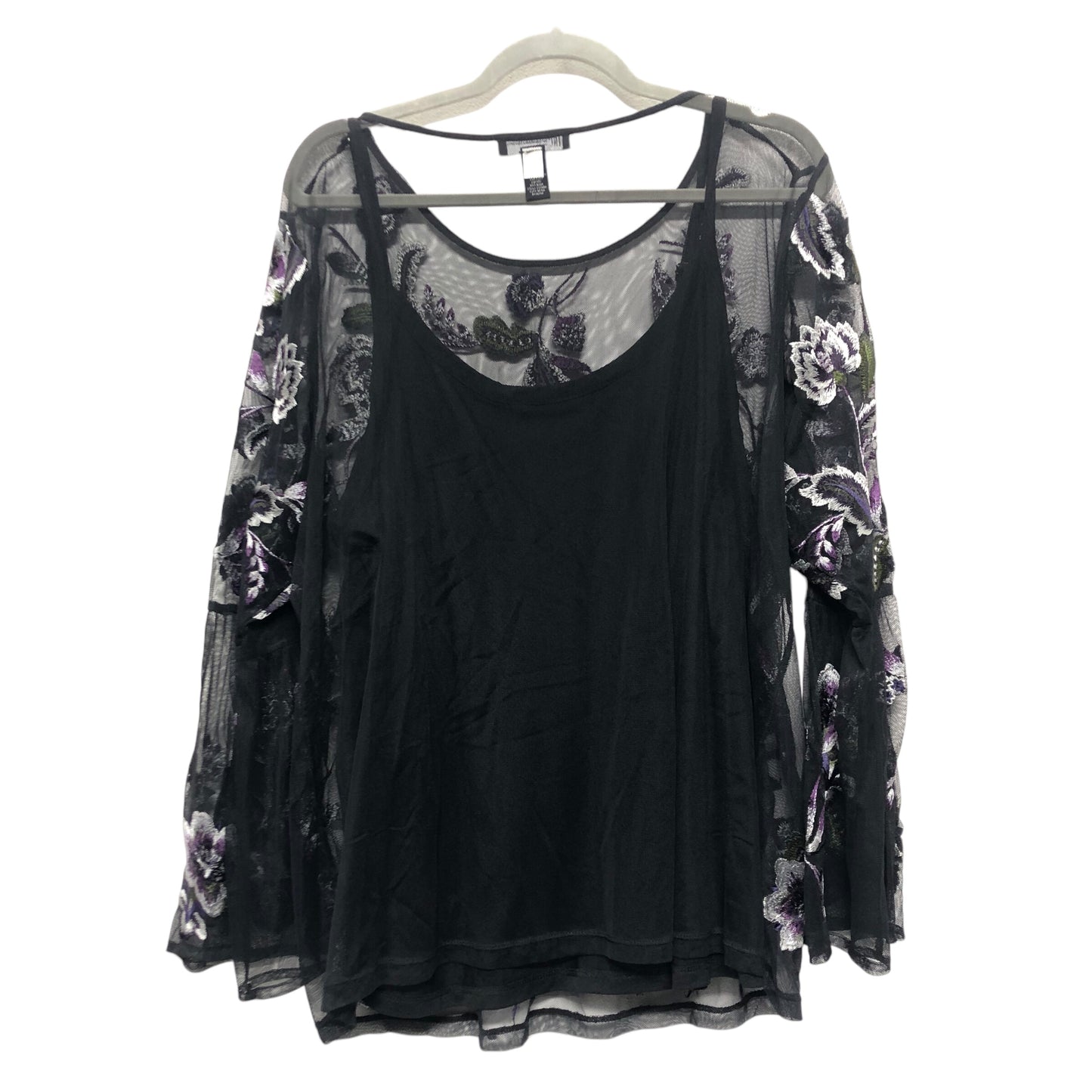 Blouse Ls By Inc In Black & Purple, Size:2X