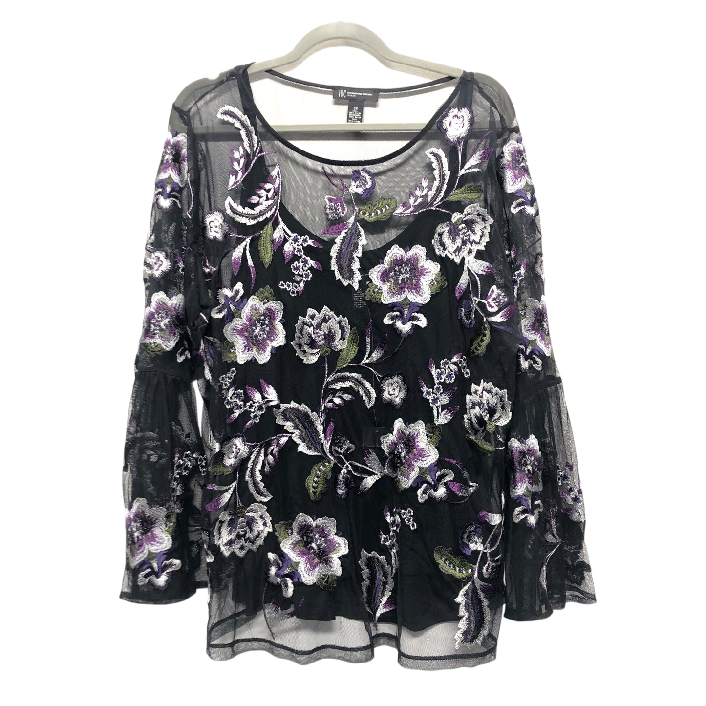 Blouse Ls By Inc In Black & Purple, Size:2X