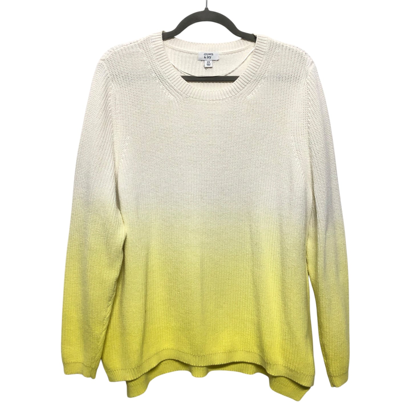 Sweater By Crown And Ivy In White & Yellow, Size:2X