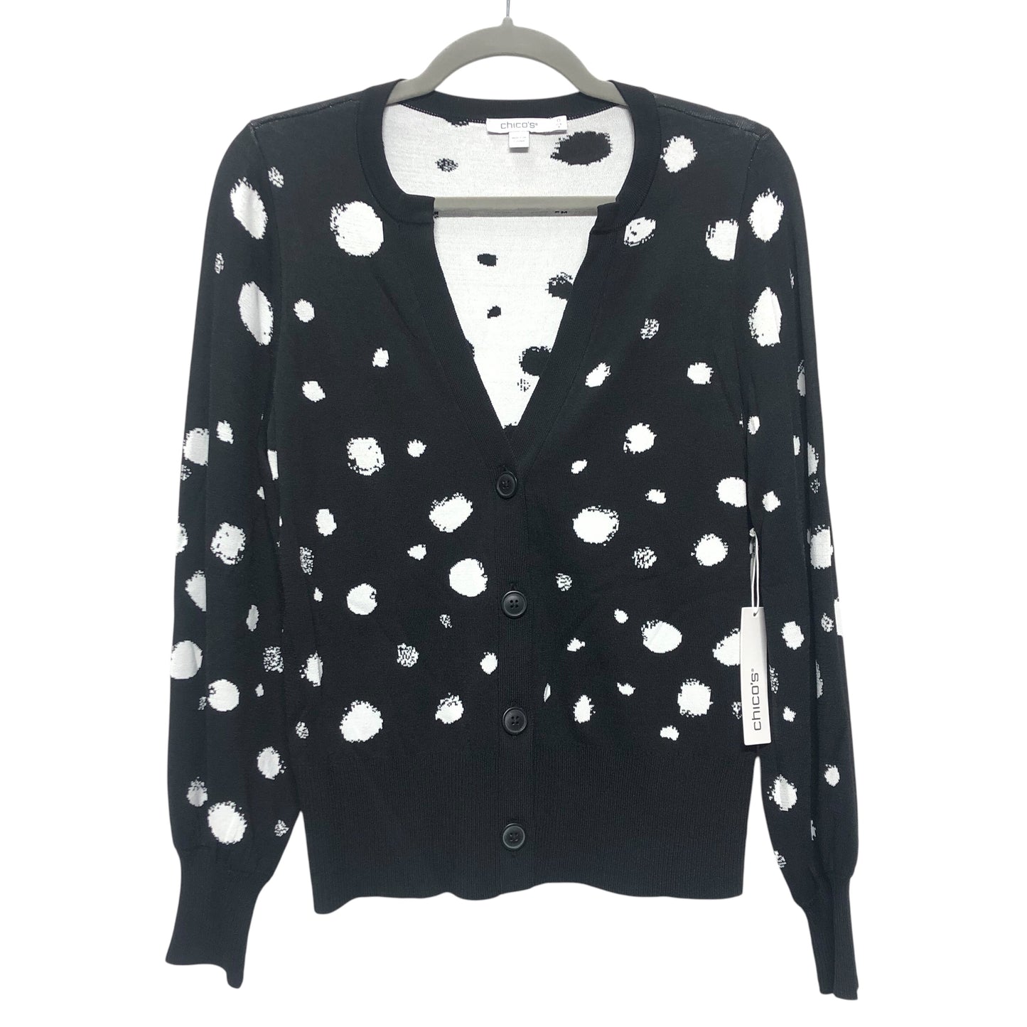 Sweater Cardigan By Chicos In Black & White, Size:S