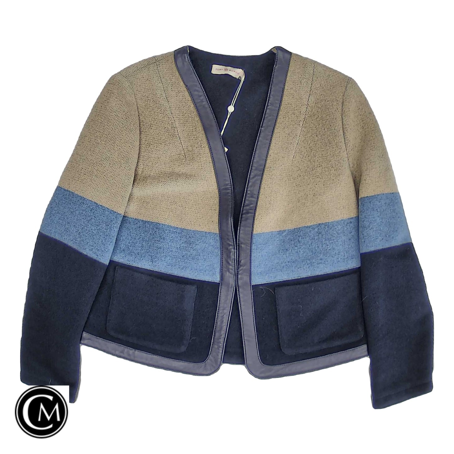 Jacket Designer By Tory Burch In Blue & Tan, Size: 6 image 1