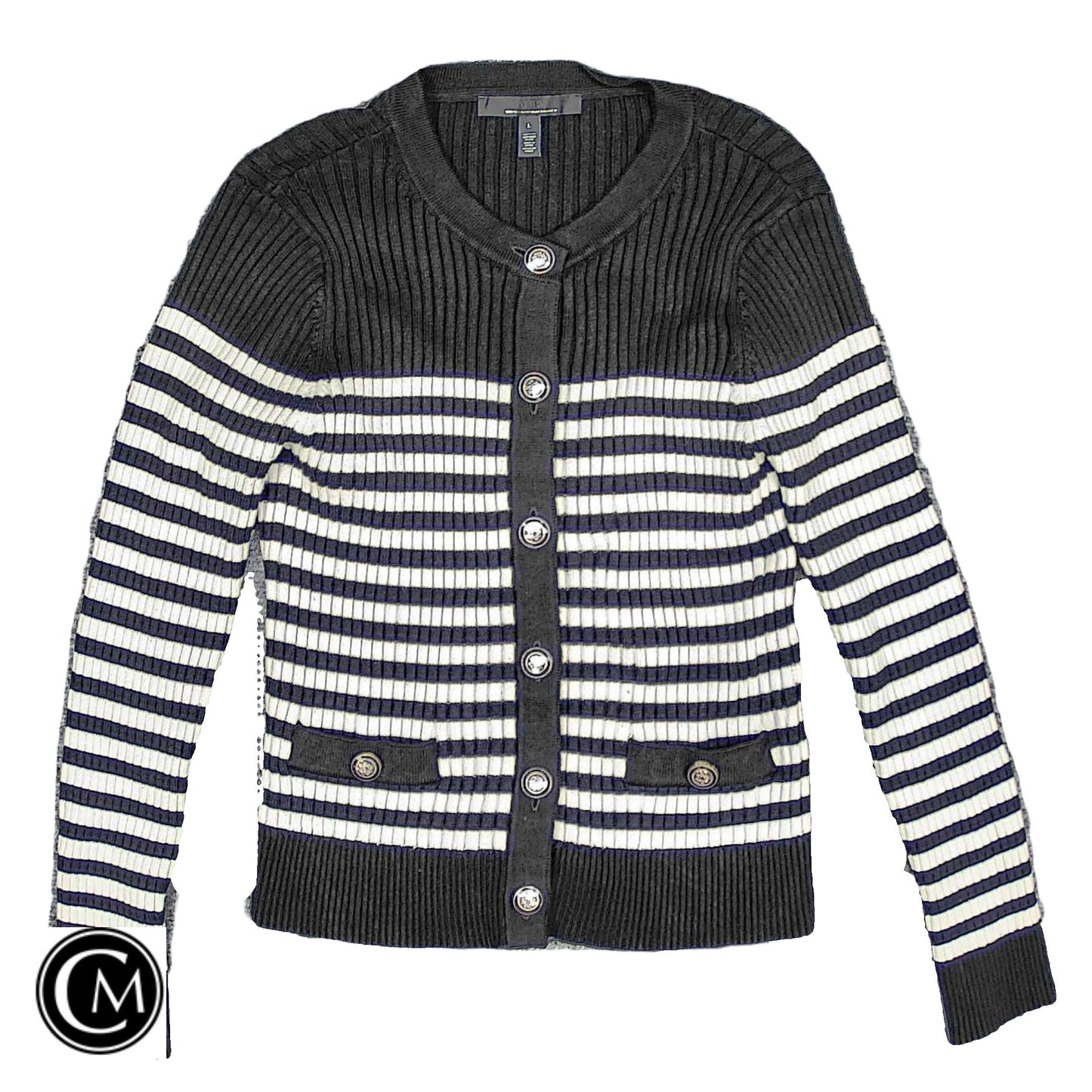 Sweater Cardigan By White House Black Market In Black & White, Size: L image 1