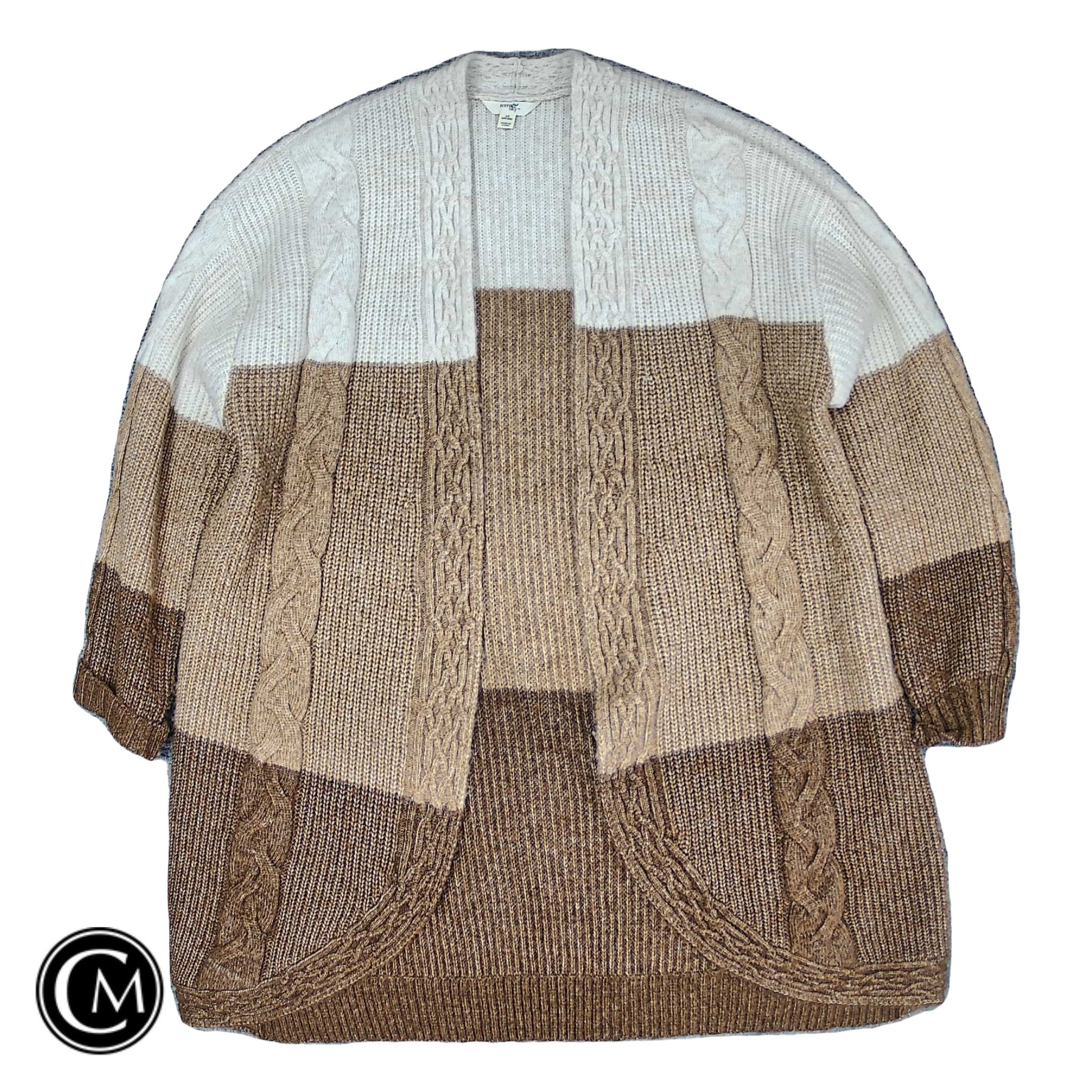 Sweater Cardigan By Terra & Sky In Brown & Cream, Size: 1x image 1