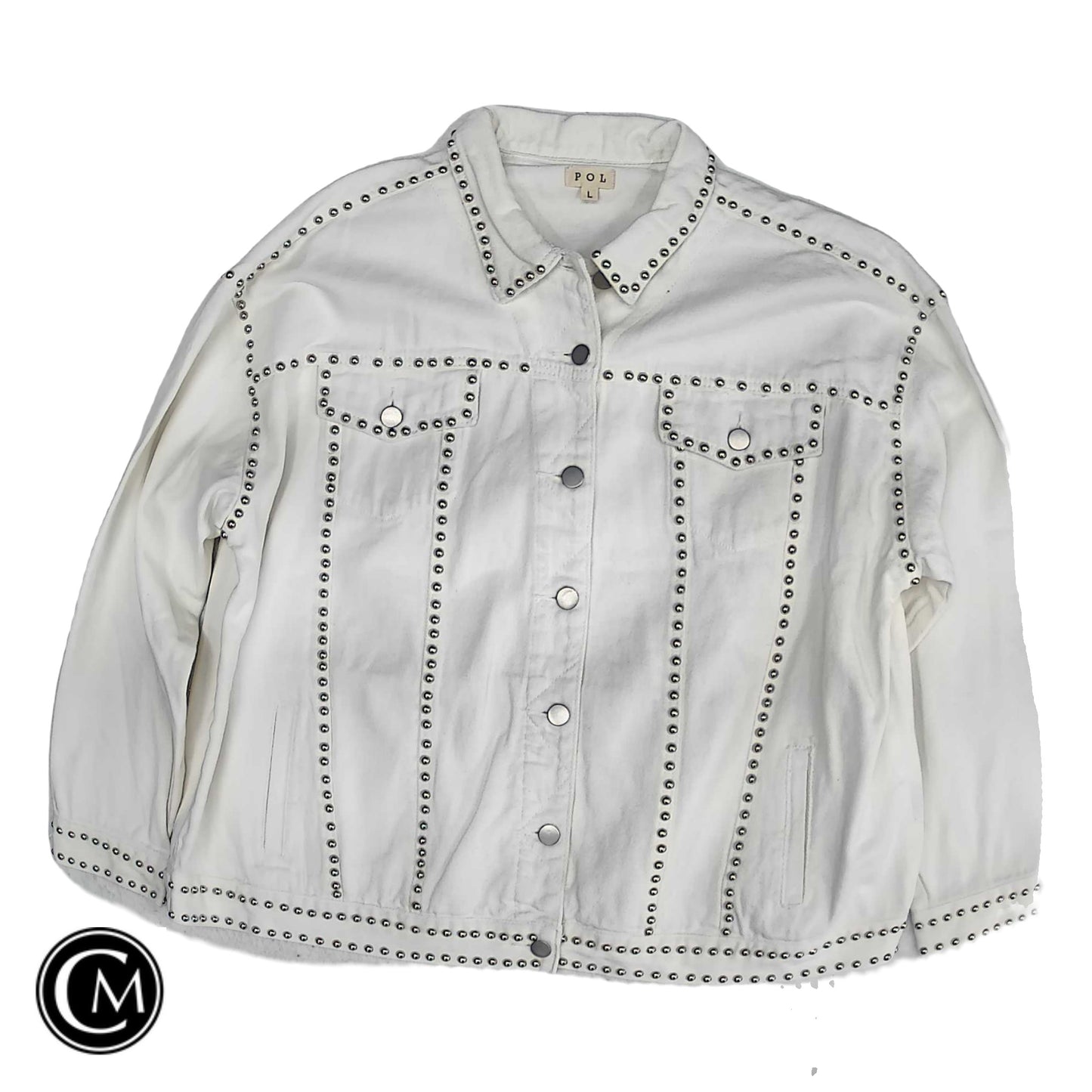 Jacket Denim By Pol In White Denim, Size: L image 1