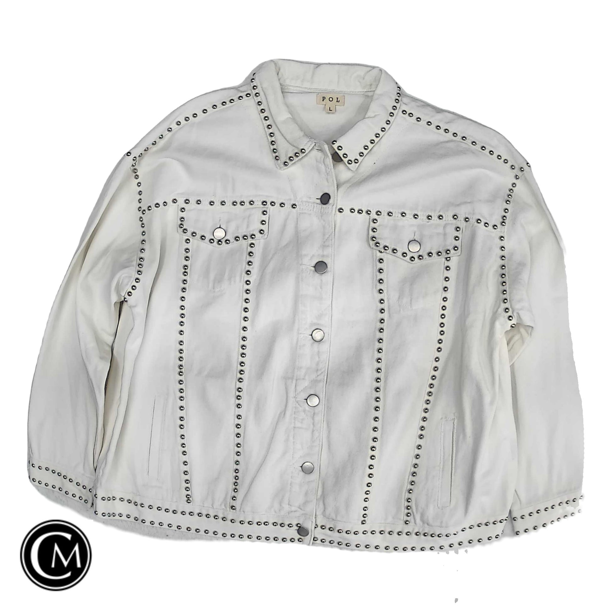 Jacket Denim By Pol In White Denim, Size: L image 1